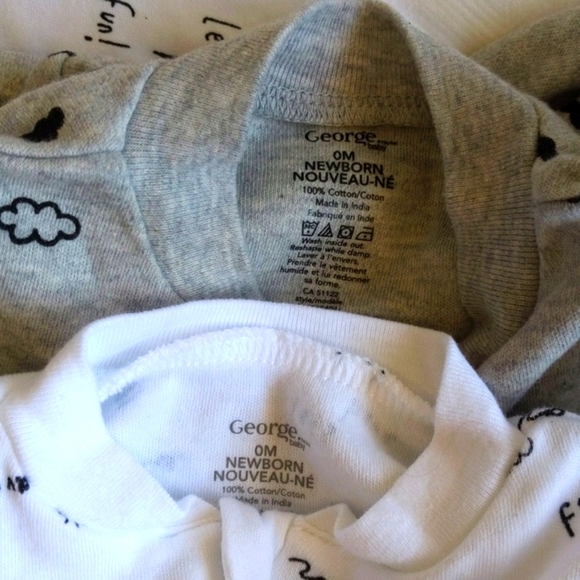 NEW george 3-pack unisex neutral newborn baby sleepwear bundle - Picture 2 of 11